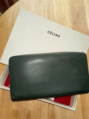 Celine Forest Green Zip-Around Leather Wallet